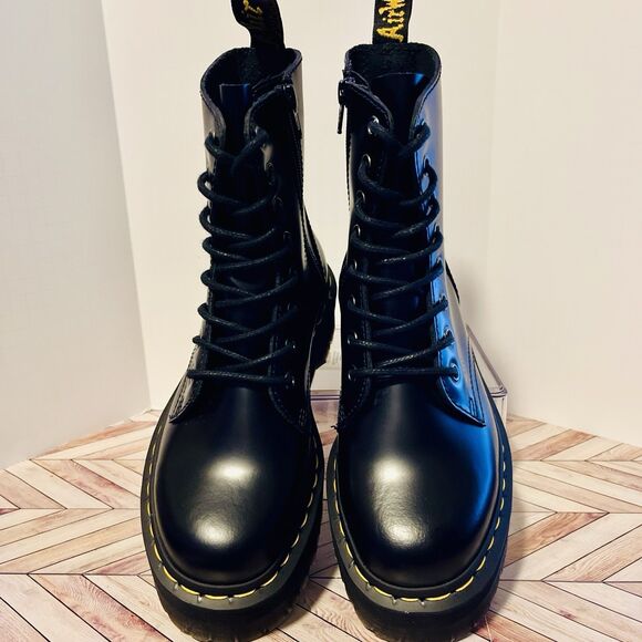 Dr Martens Jadon Platform Boots Polished Smooth Black Leather M 5 W 6 Combat Zip - Picture 3 of 8